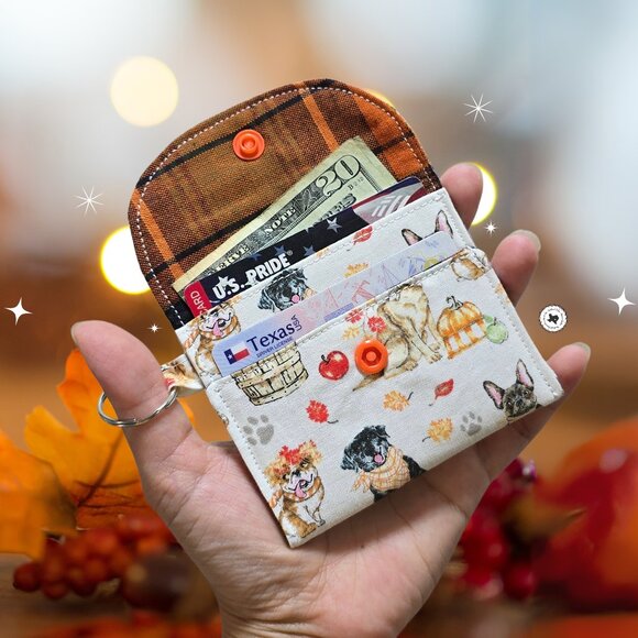 Mini Bag Charm Card Wallet | Attachable Keyring Pouch | Handmade Autumn Paws Dog - Picture 2 of 7
